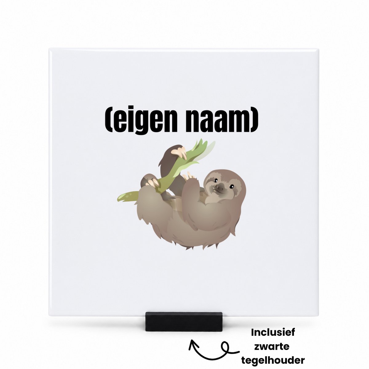 Hacebo luiaard met eigen naam tegeltje met tegelhouder - Luiaard - luiaard liefhebbers - tegeltjes met tekst - iemand die houdt van luiaards - verjaardag - cadeau - kado - spreuktegels - 15x15 CM Wit