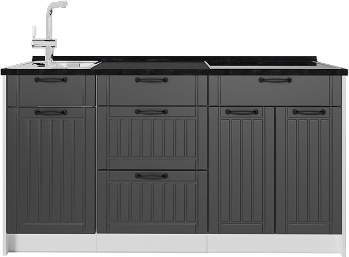 Vicco Keukenblok Fame-Line, Donkergrijs/Wit, 150 cm, WB Antraciet