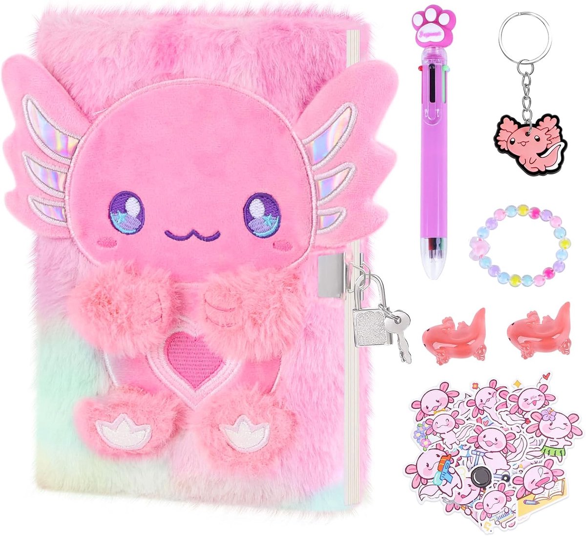 SnelShoppen - Meisjes Dagboek Set met Slot, Pluche Notitieboek A5, 160 Gelijnde Pagina's, Kids Dagboek met Pen, Creatief Schrijfgerei en Tekenaccessoi