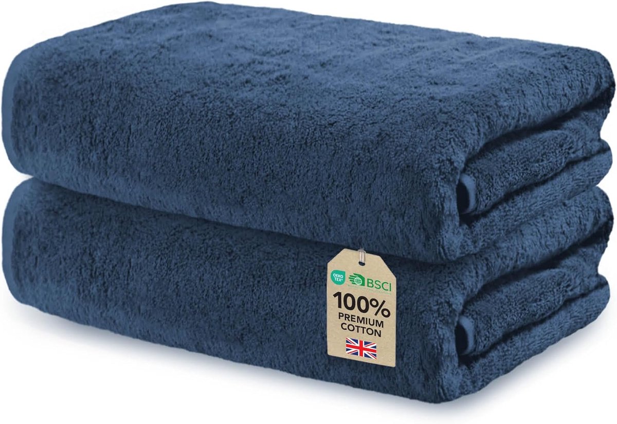 SnelShoppen - Set van 2 Badhanddoeken 50x100cm Donkerblauw 100% Katoen 500g/m², Luxe Zachte, Sterke en Duurzame Handdoeken, OEKO-TEX Gecertificeerd vo