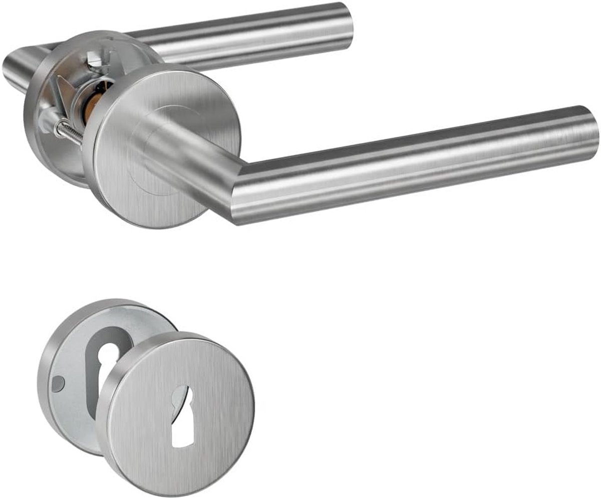 SnelShoppen - RVS Deurknop met Sleutelgat Roos, Mortise Deurhandgreep, 135MM x 70MM, Satijn Geborsteld, Geschikt voor Dikte 35-45MM