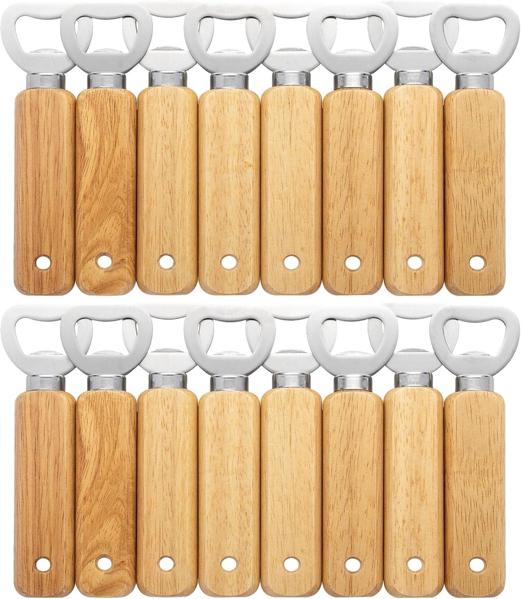 SnelShoppen - 16 Stuks Houten Flessenopeners met Gravure Mogelijkheid, Handheld Bieropeners voor Drankjes, Cider, Bar en Thuisgebruik, Perfect voor Fe