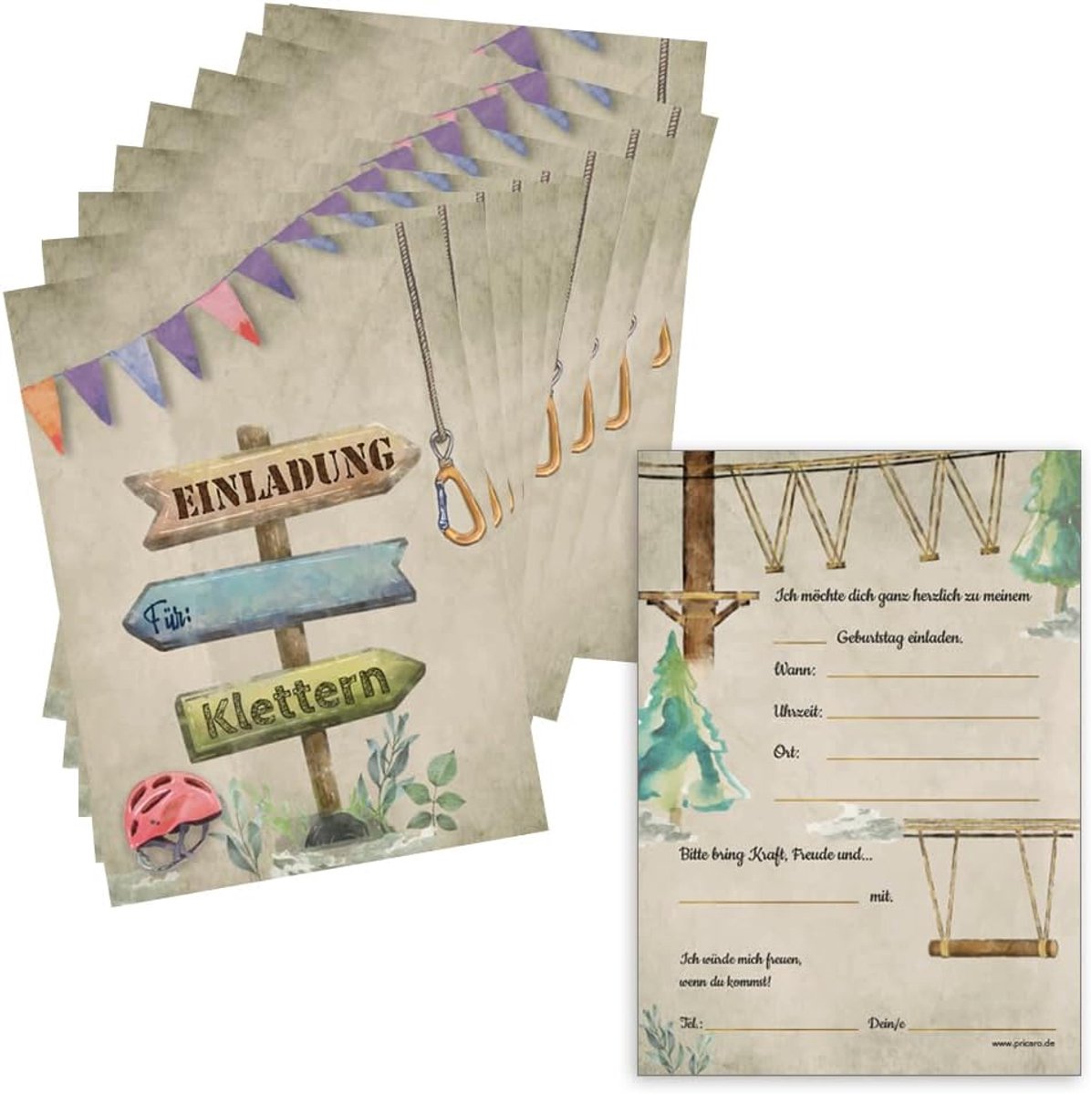 SnelShoppen - Verjaardagsuitnodigingen Kinderen A6 Klimgroen - 10 Stuks - 300 g/m2 Mat Papier - Feestelijke Uitnodigingen voor Kinderfeestje