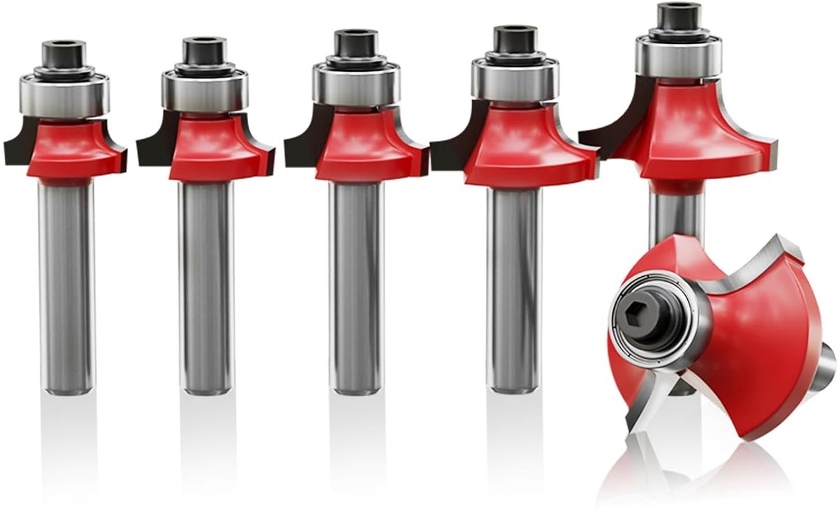 SnelShoppen - 6-delige 8mm Schacht Ronde Frees Bit Set, Houten Frees, K10 Tungsten Carbide, Duurzaam, Anti-Recoil, Vibration Damping, Voor Houtbewerki