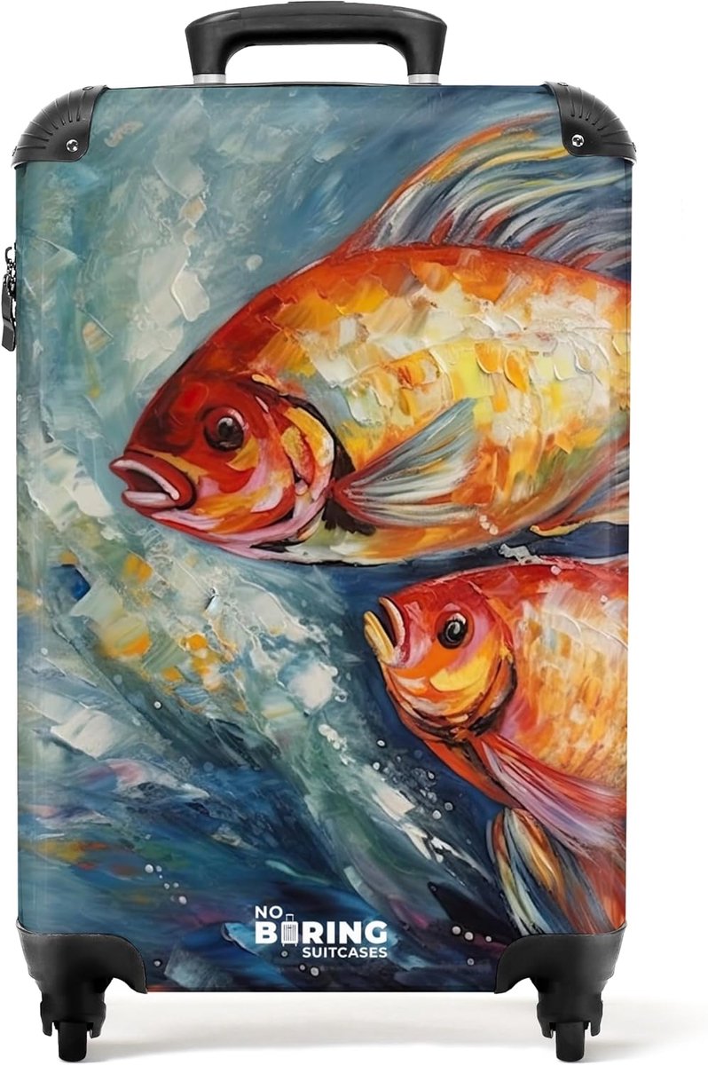 SnelShoppen - Ultralight Cabin Baggage Koffer met Oil Painting Dieren - Goudvis Design - 55x40x20 cm - TSA Slot - Ideaal voor Vliegvakanties