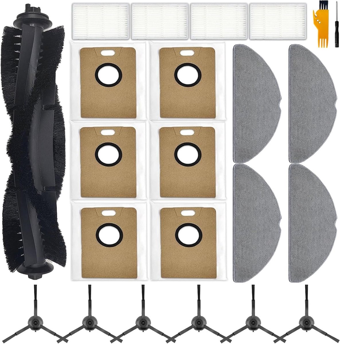 SnelShoppen - 21-delig Accessoires Set voor Robotstofzuiger, Hoofdborstel, Filters, Doekjes, Stofzakken en Zijborstels voor RV20 Max Plus, RV30 Max en