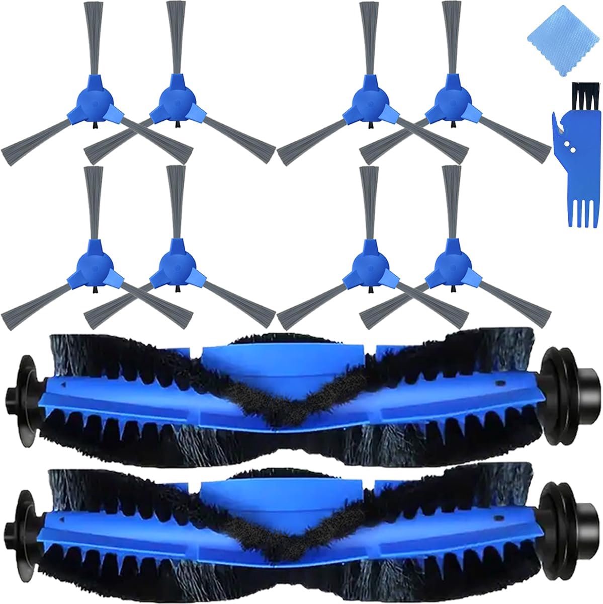 SnelShoppen - Accessoires Kit Vervangende Borstels voor Robotstofzuiger, 10-delige Set met 2 Hoofdrolborstels en 8 Zijborstels, Compatibel met Diverse