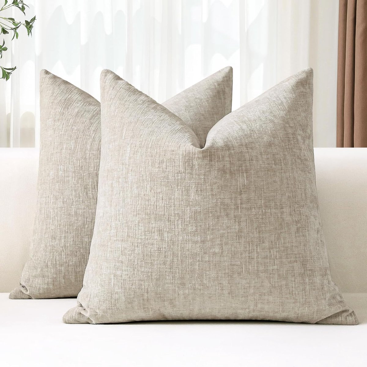 SnelShoppen - Chenille Kussenhoezen Set van 2 - Zachte Decoratieve Kussenslopen voor Bank en Slaapkamer - 60x60cm Beige - Modern en Praktisch voor Elk
