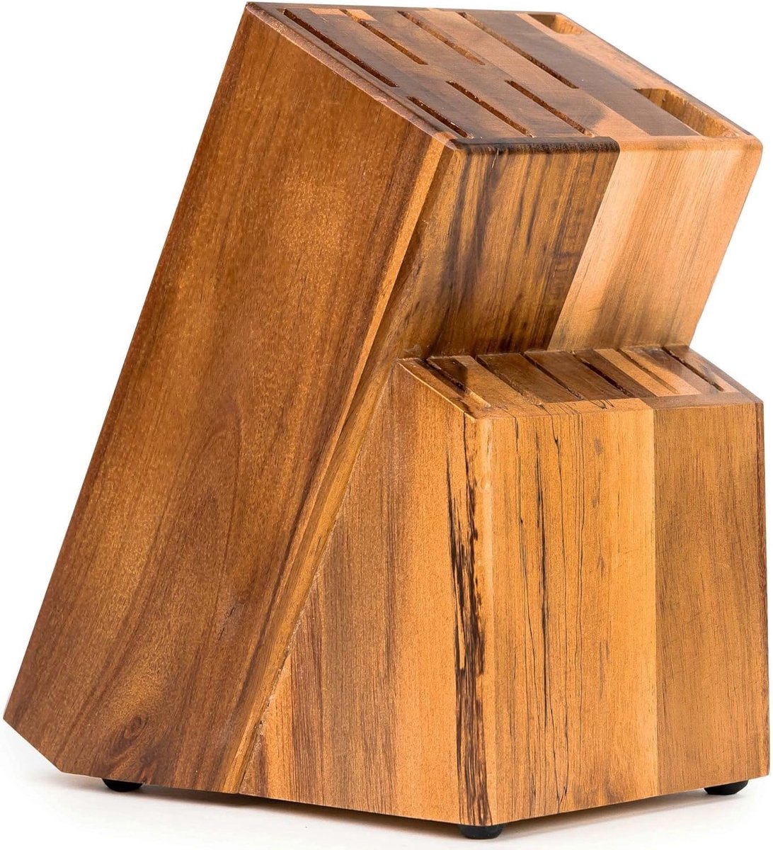 SnelShoppen - Acacia Houten Messenslijper - 15 Universele Slots voor Keukenmessen - Duurzaam en Stijlvol - 22.5 x 16 x 10.7cm - Ideaal voor Keukenorga