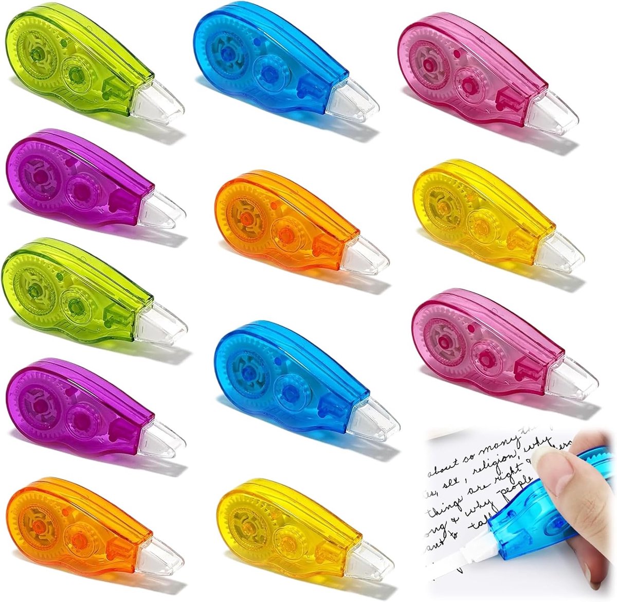 SnelShoppen - Pack van 12 Correctietapes 4m x 5mm Mini Pocket Mouse Kleurcorrectie Roller met Beschermkap voor School en Kantoor