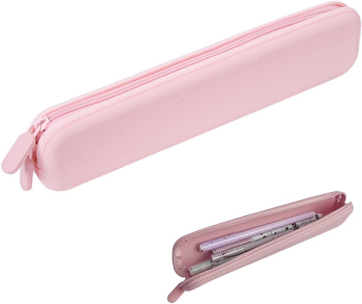 Thijox - Kleine Siliconen Pennenzak - Zachte Tas voor Meisjes en Jongens - Ideaal voor School, Kantoor, Reizen en Studeren - Roze Etui voor Potloden,