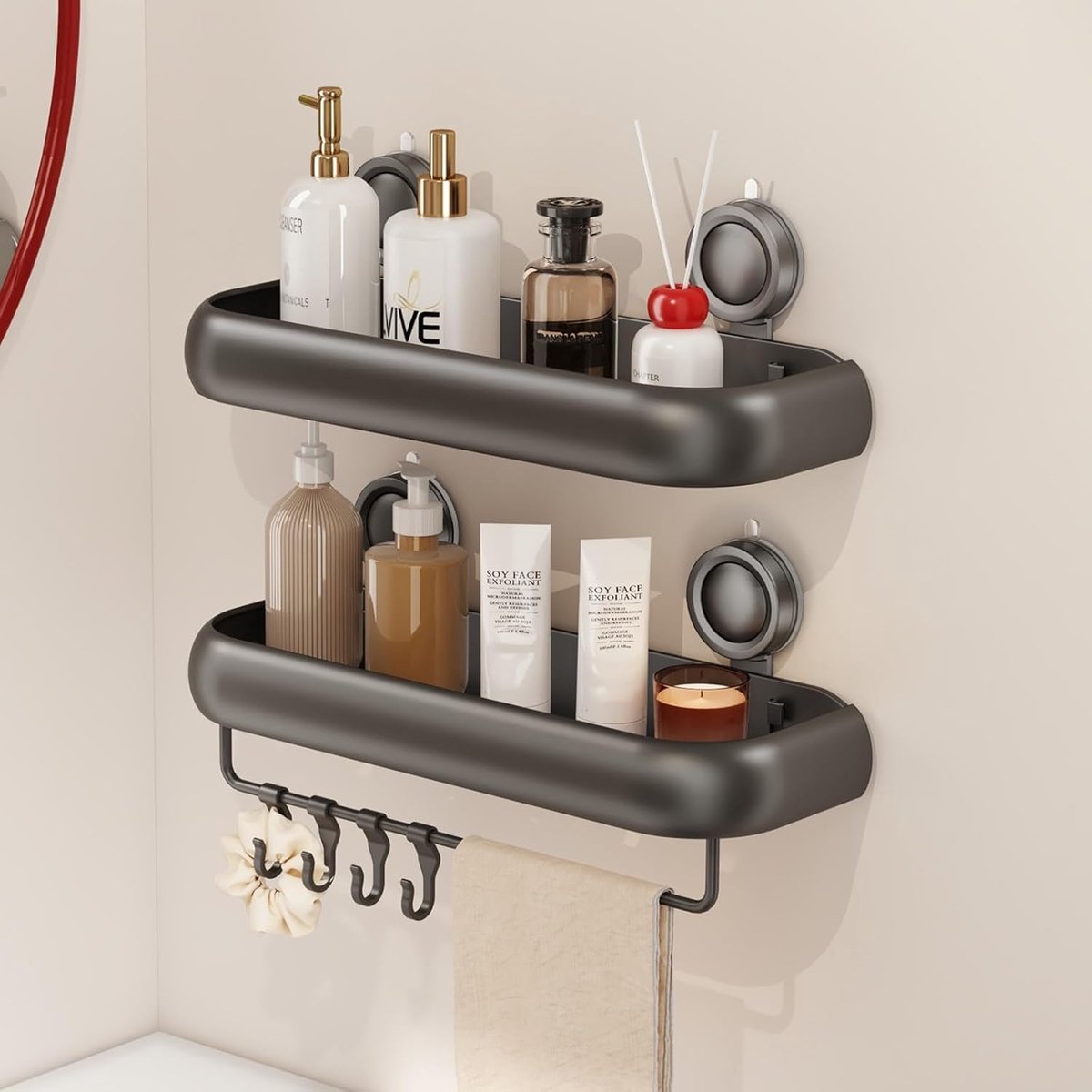 SnelShoppen - Voldra Suction Dish Shower Shelf - Badkamer Organizer zonder Boren - Douche Rack met Sterke Zuignappen - 2 Stuks - Badkamer Accessoires