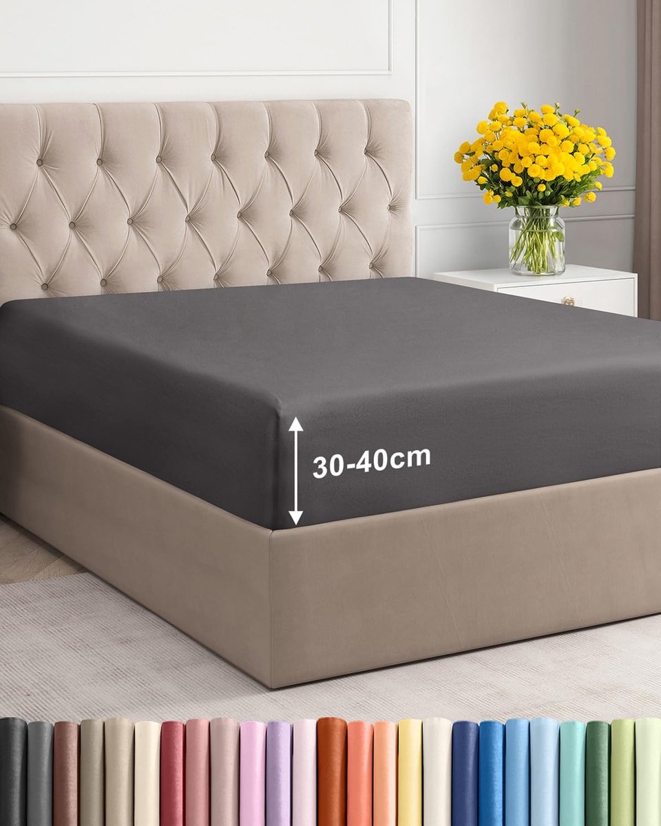 SnelShoppen - Fitted sheet 140x200 cm - 40 cm diepe hoeken - Microvezel polyester - Geschikt voor boxspring - Donkergrijs - OEKO-TEX gecertificeerd