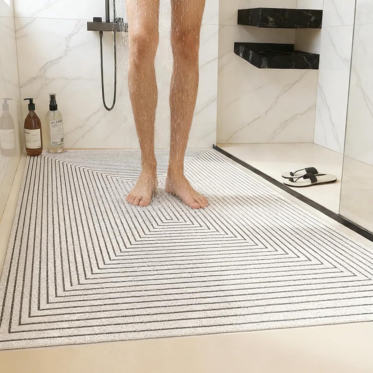Thijox - Antislip Douchemat 60 x 90 cm met Afvoergaten, Sneldrogende PVC Luffa Badmat, Massagefunctie voor Badkamer en Douchebakken, Veilig en Comfort