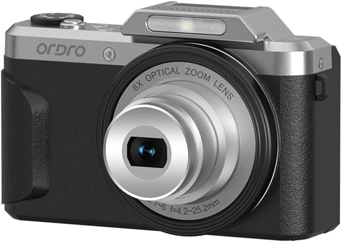 SnelShoppen - 4K Digitale Camera met 6x Optische Zoom en 180° Flip Screen, Retro Vintage Design, Anti-Shake Autofocus, Ingebouwde Flits en Wifi, Perfe