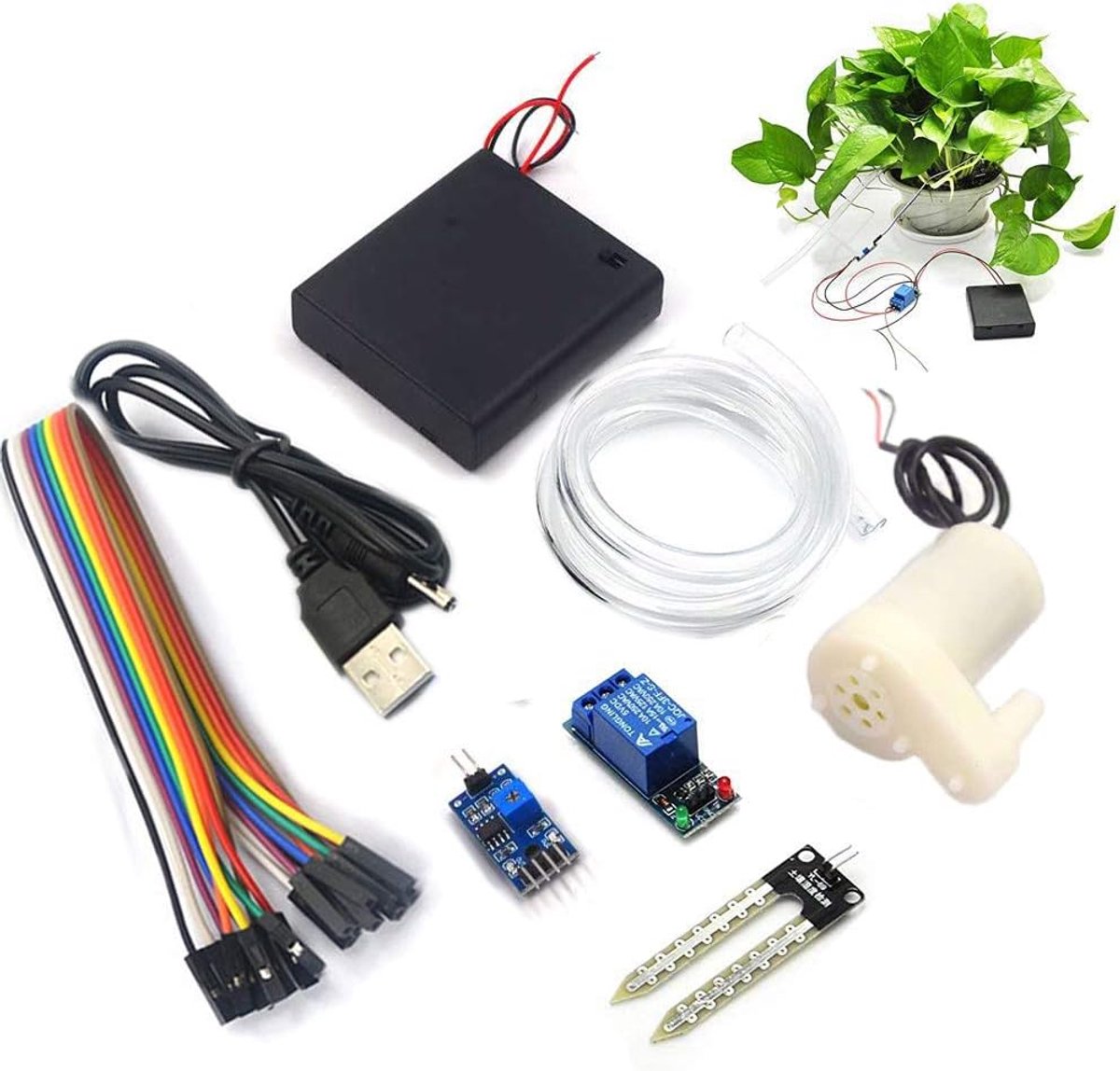 SnelShoppen - Automatisch Irrigatiesysteem voor Arduino DIY - Bodemvochtmeter, 4-Kanaals Relaismodule, Mini Dompelpomp, Transparante Slang - Tuin, Gro