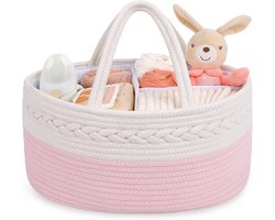 SnelShoppen - Maliton Baby Caddy - Grote Diaper Organizer van Katoen, Roze, Met Verwijderbare Compartimenten, Ideaal voor Baby Benodigdheden, Babykame