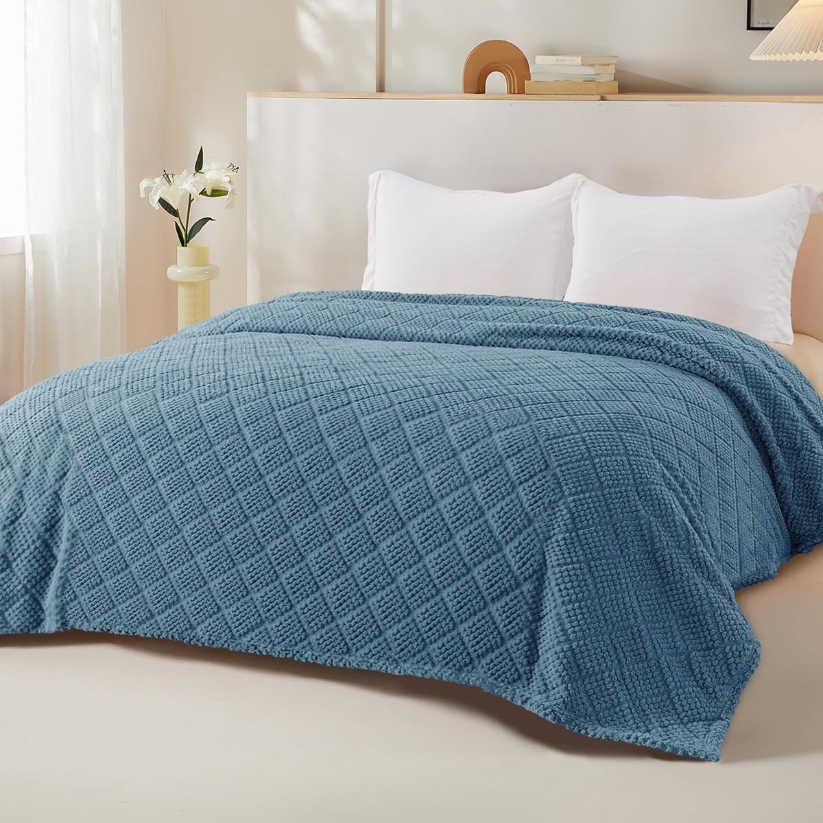 SnelShoppen - Whale Flotilla Knuffeldeken, Zachte Sofa Dekentje, Microfiber Fleece, Warm Sofa Bedekking, Fluffy Beddeken, 150x200cm, Stone Blue, Voor