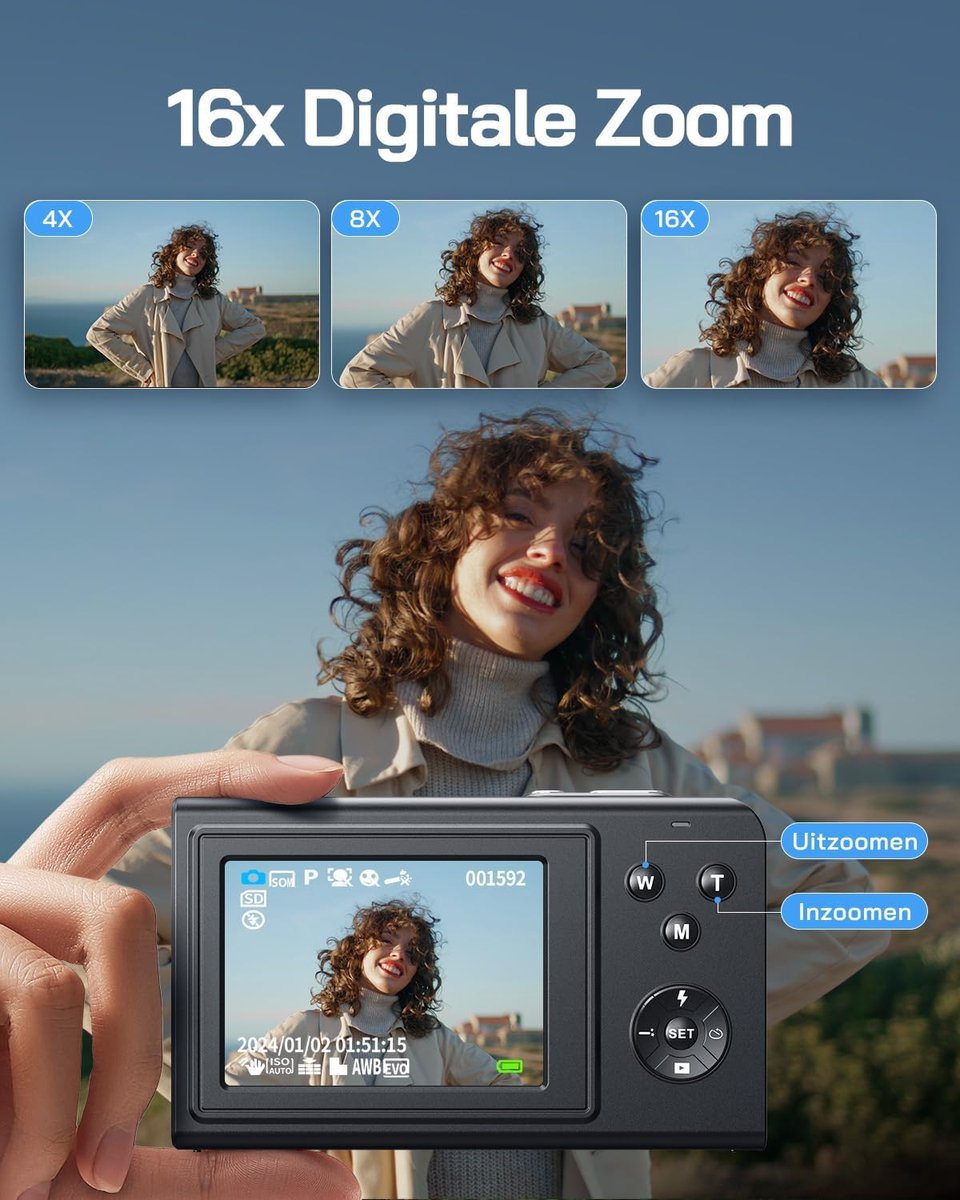 SnelShoppen - Digitale Camera 2.7K voor Kinderen, 50MP Compacter Vlogging Camera met 16x Digitale Zoom, Auto Focus, Perfect voor Fotografie en Video thumbnail 3