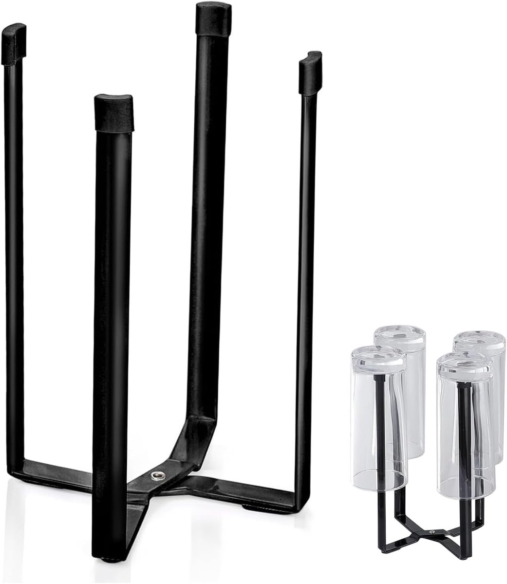 SnelShoppen - Vouwbare Flessen Droogrek voor Keuken, Multifunctionele Stand voor 4 Waterbekers, Hoogwaardig Metaal, 21.5 x 12 cm, Ruimtebesparend, Zwa