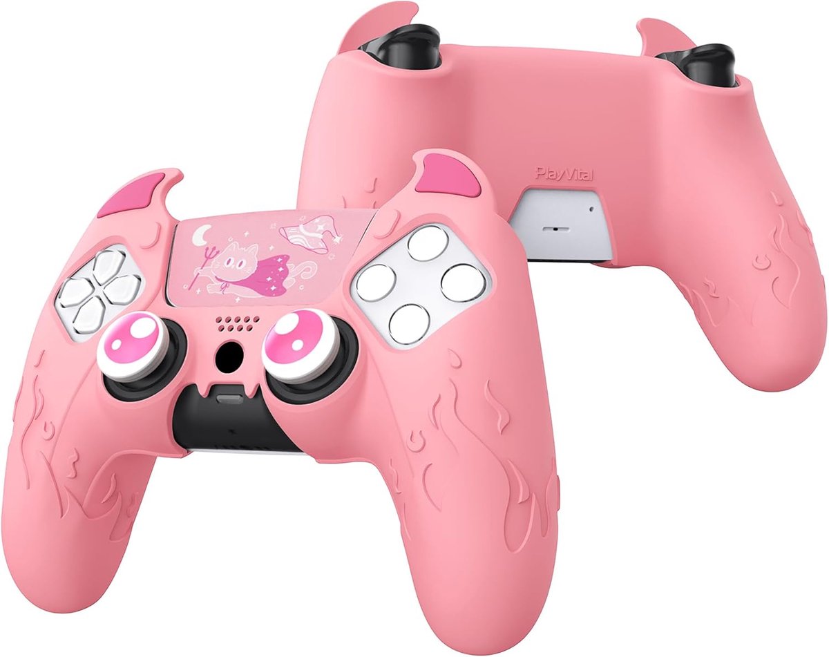 SnelShoppen - PlayVital Silicone Controller Case voor PS5 - Schattige Demon Anti-slip Beschermhoes met Thumb Grip Caps, Touchpad Sticker, Schokbestend