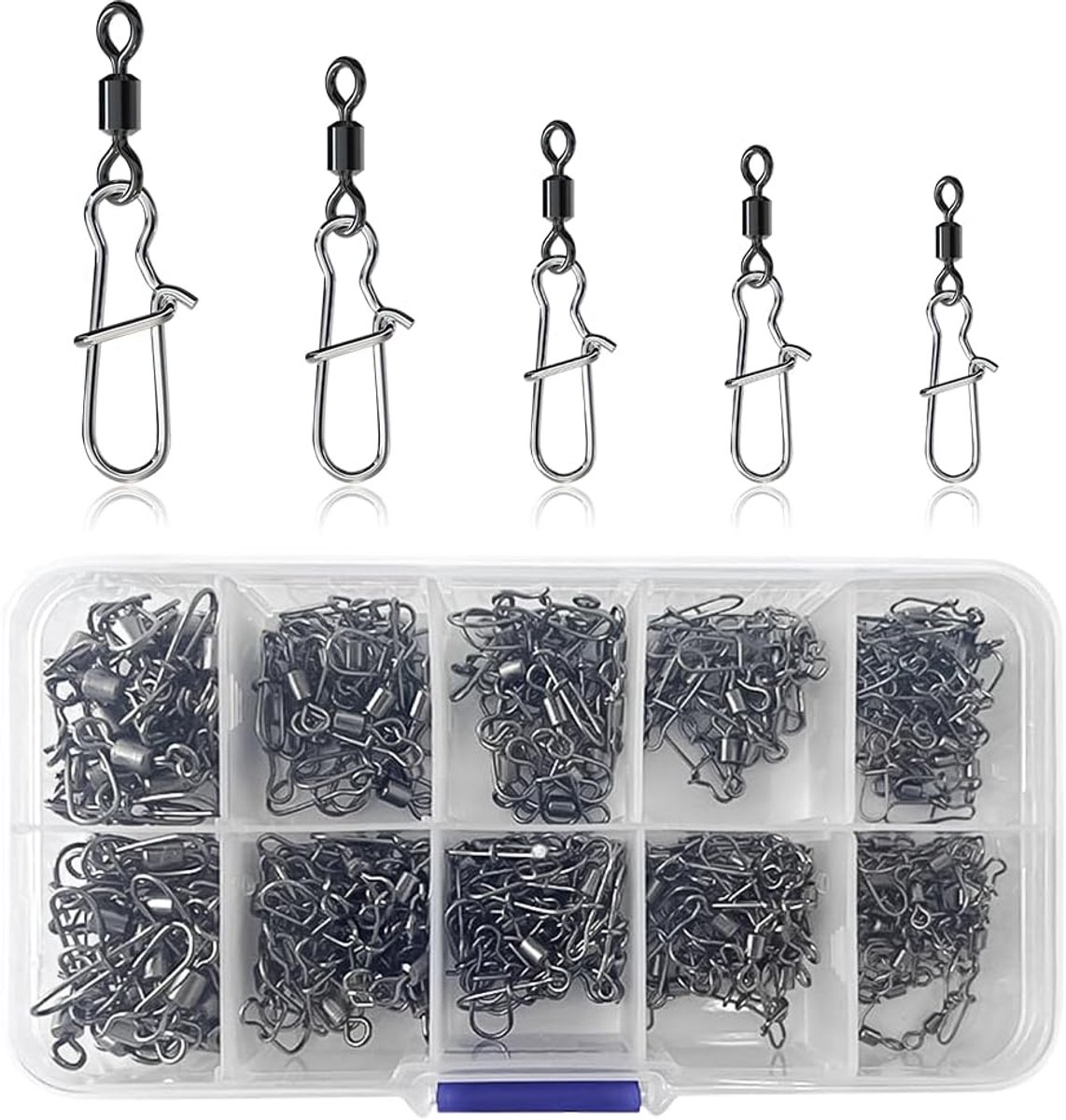 SnelShoppen - 210 Pcs Visspullen Set, Rvs Hengels Swivel Hinge met Kogellager, Carabiner Hengel Accessoires, Lood, Plug, Interlock Snap, Vissers Bait