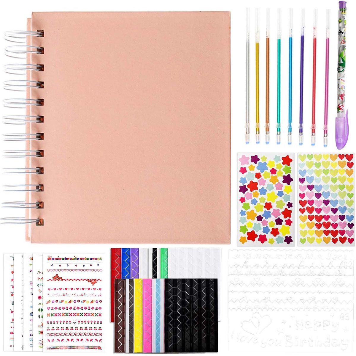 SnelShoppen - Photo Album Scrapbook met Spiral Binding - 25 Zwarte Pagina's - Inclusief Foto Hoek Stickers, Sjablonen en Gekleurde Markers - Perfect v