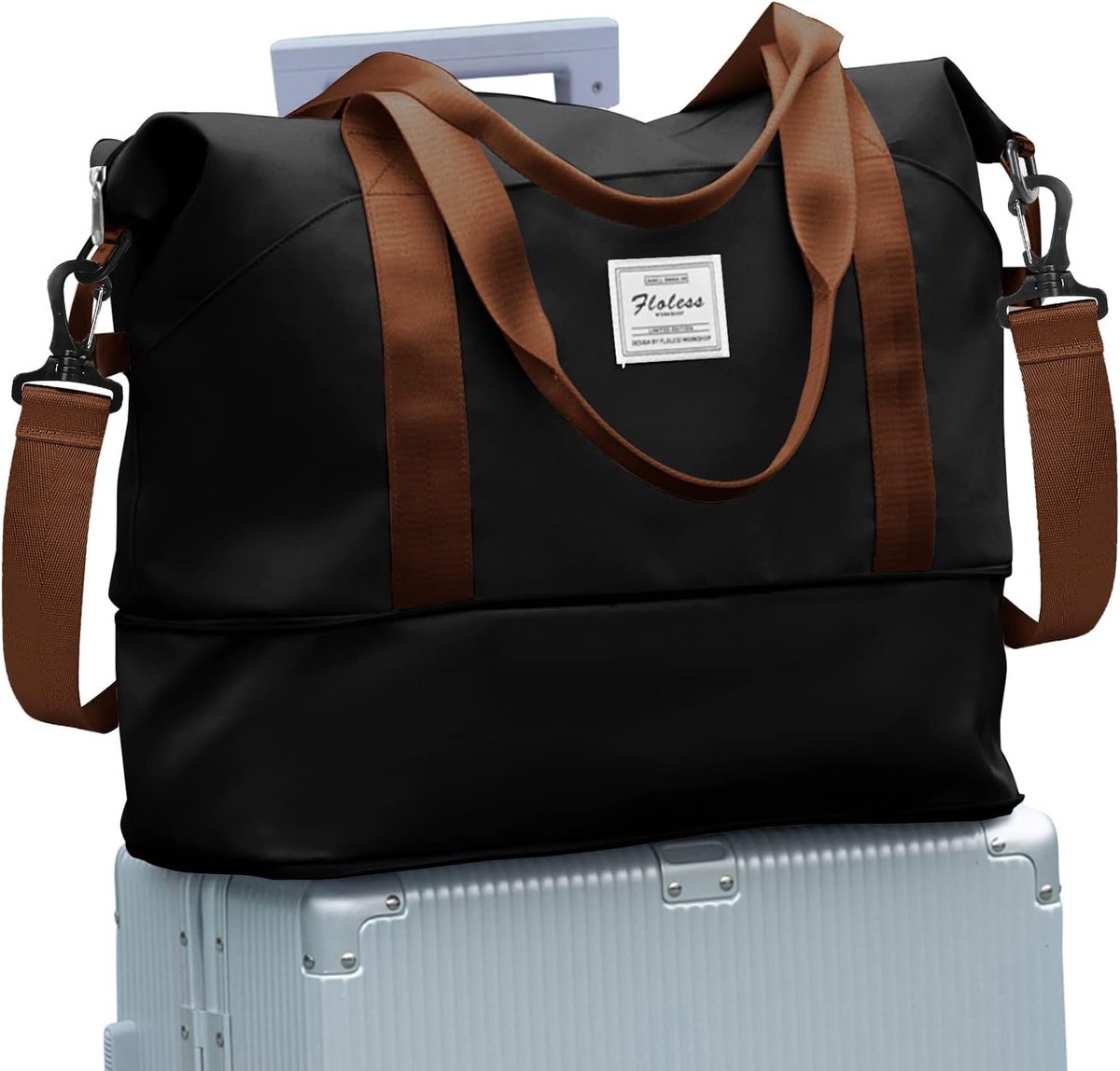 SnelShoppen - Travel Bag Vrouwen Sporttas 40x20x25 cm Handbagage Weekendtas Waterproof Fitness Bag Duffle Bag Zwart Bruin voor Gym en Reis