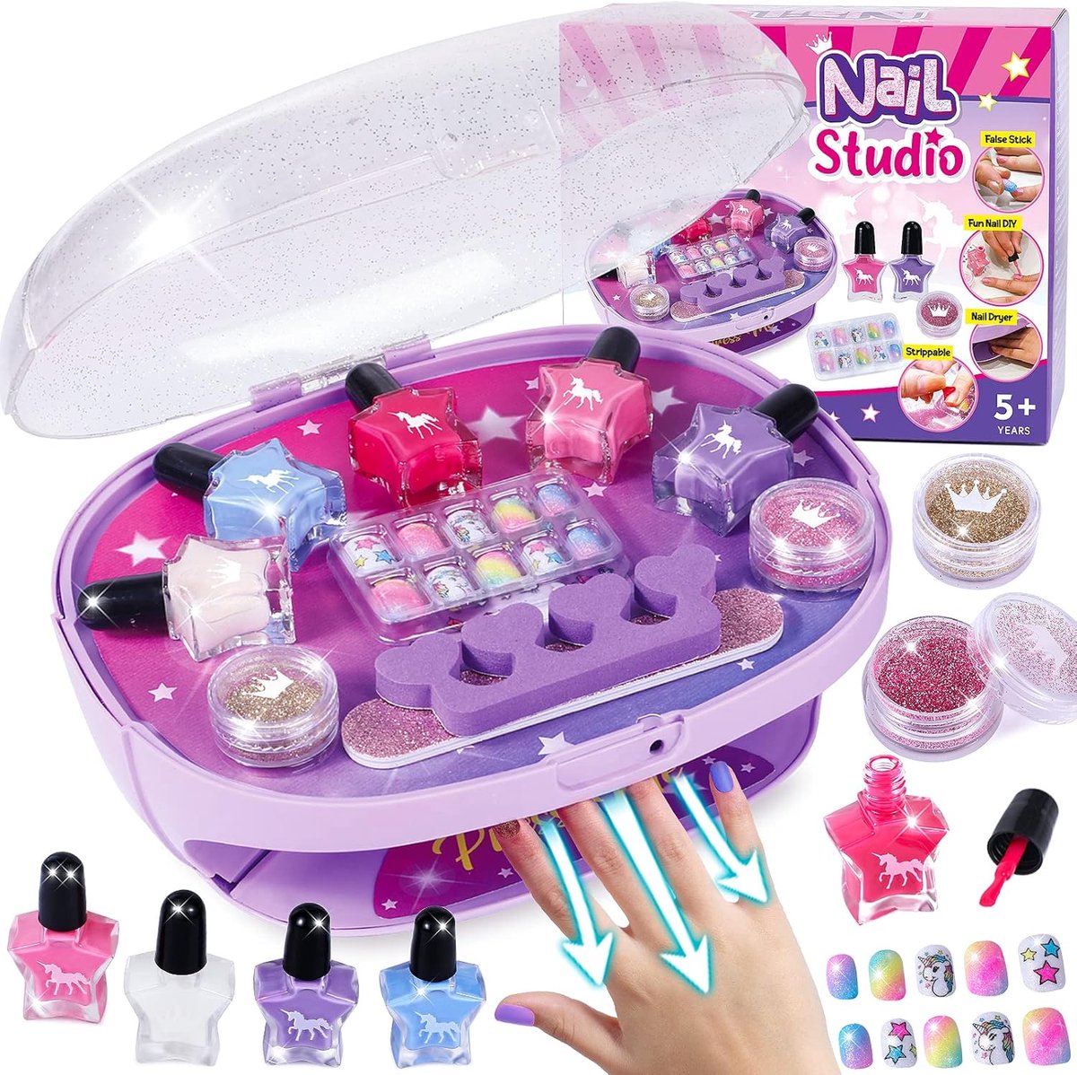 SnelShoppen - Nagelsalon voor Meisjes 6-10 Jaar, Nageldroger, Afbladerende Nagellak, Persnagel Stickers, Manicure Set, Verjaardagscadeau