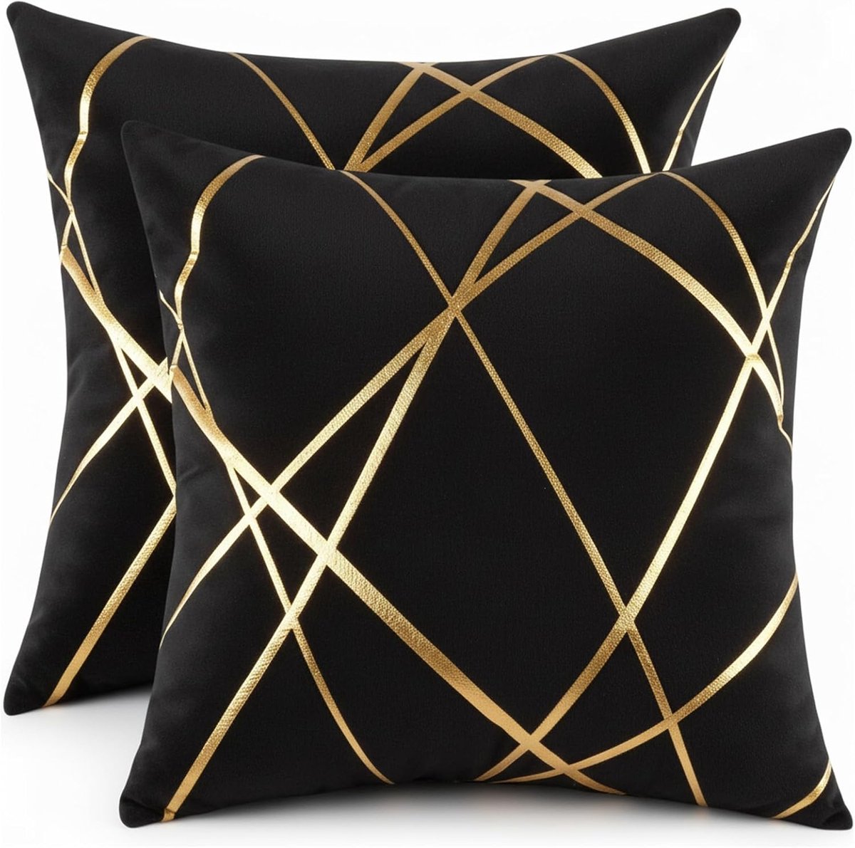SnelShoppen - Decoratieve Velvet Kussenhoezen Set van 2 - 40x40cm - Gouden Strepen - Zwarte Kleur - Perfect voor Sofa, Woonkamer, Slaapkamer