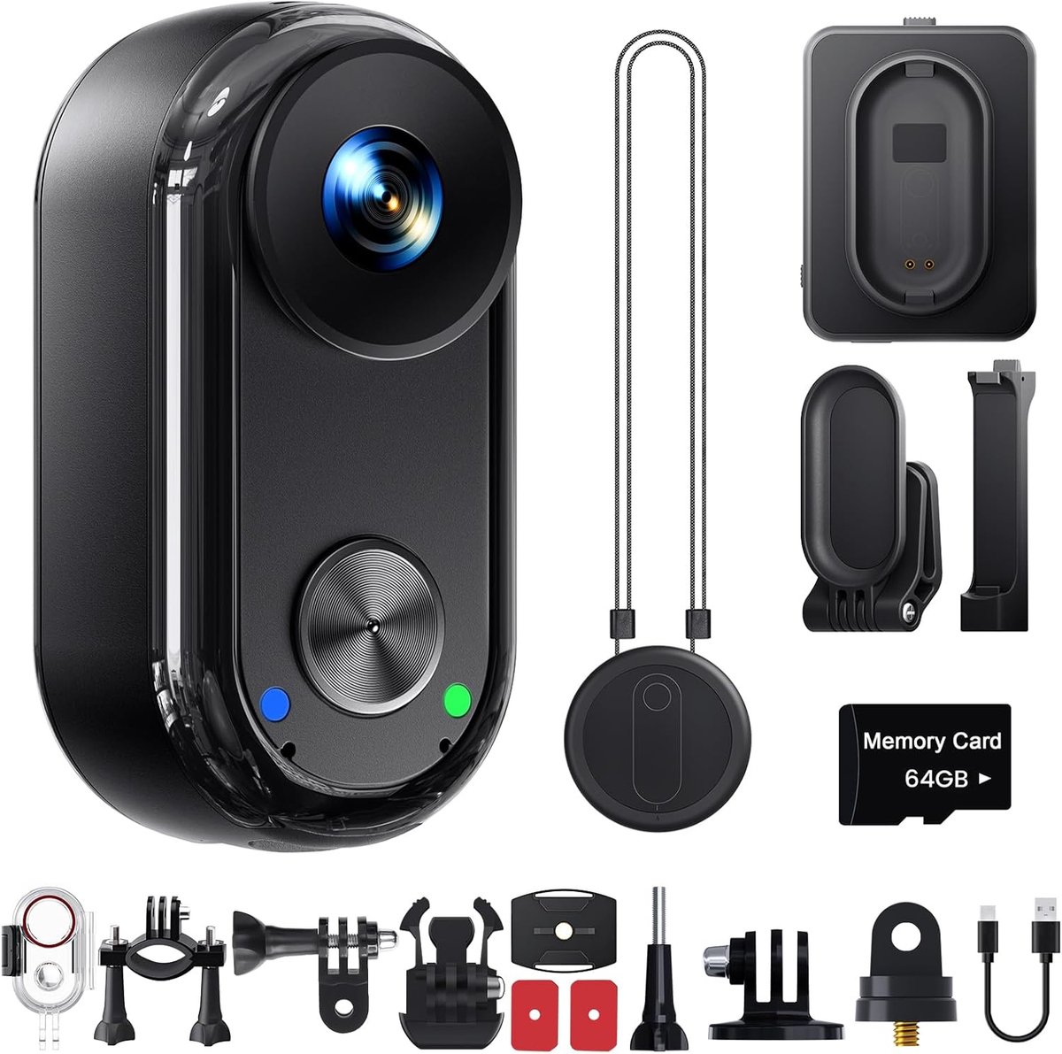 SnelShoppen - 4K 30FPS Vlog Camera, Waterproof Action Camera 30m met 64GB, 6-Axis Stabilisatie, 150° Klein Sportcamera voor Hands-Free Vloggen en Avon
