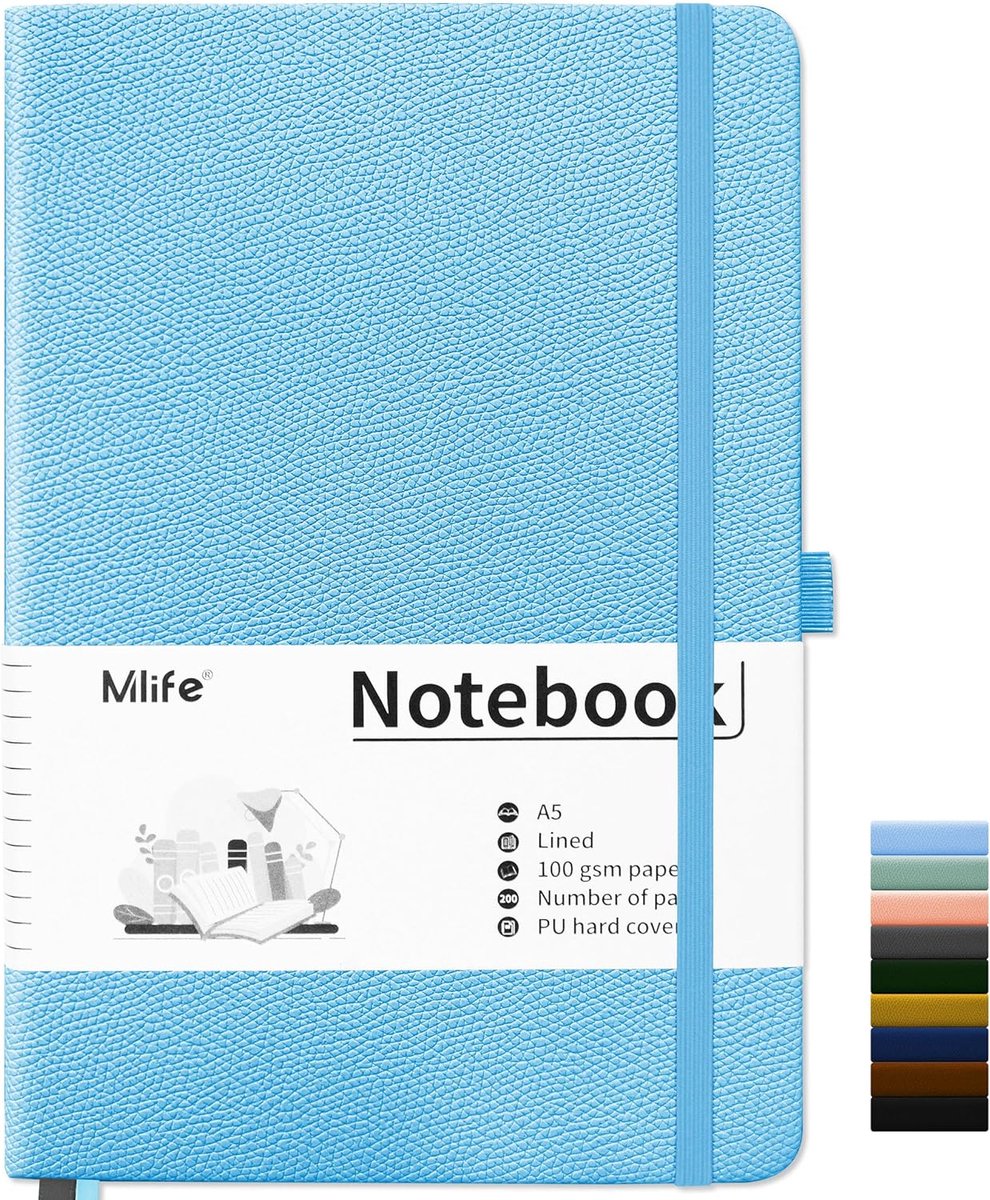 SnelShoppen - A5 Wirebound Notebook met 100GSM Dikker Papier, 200 Pagina's, PU Hardcover, Binnenzak, Elastische Band, Perfect voor Kantoor, School, Th