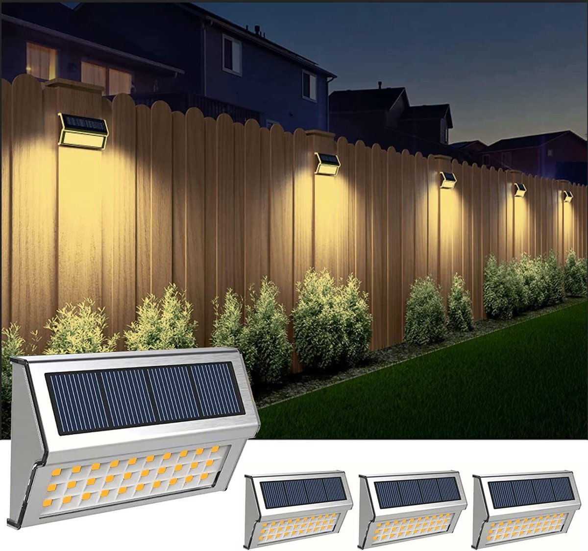 SnelShoppen - Solar Fence Lights Rvs Decoratieve LED Tuinverlichting Waterdichte Stapverlichting Draadloze Buitenverlichting voor Trappen Wand Patio T