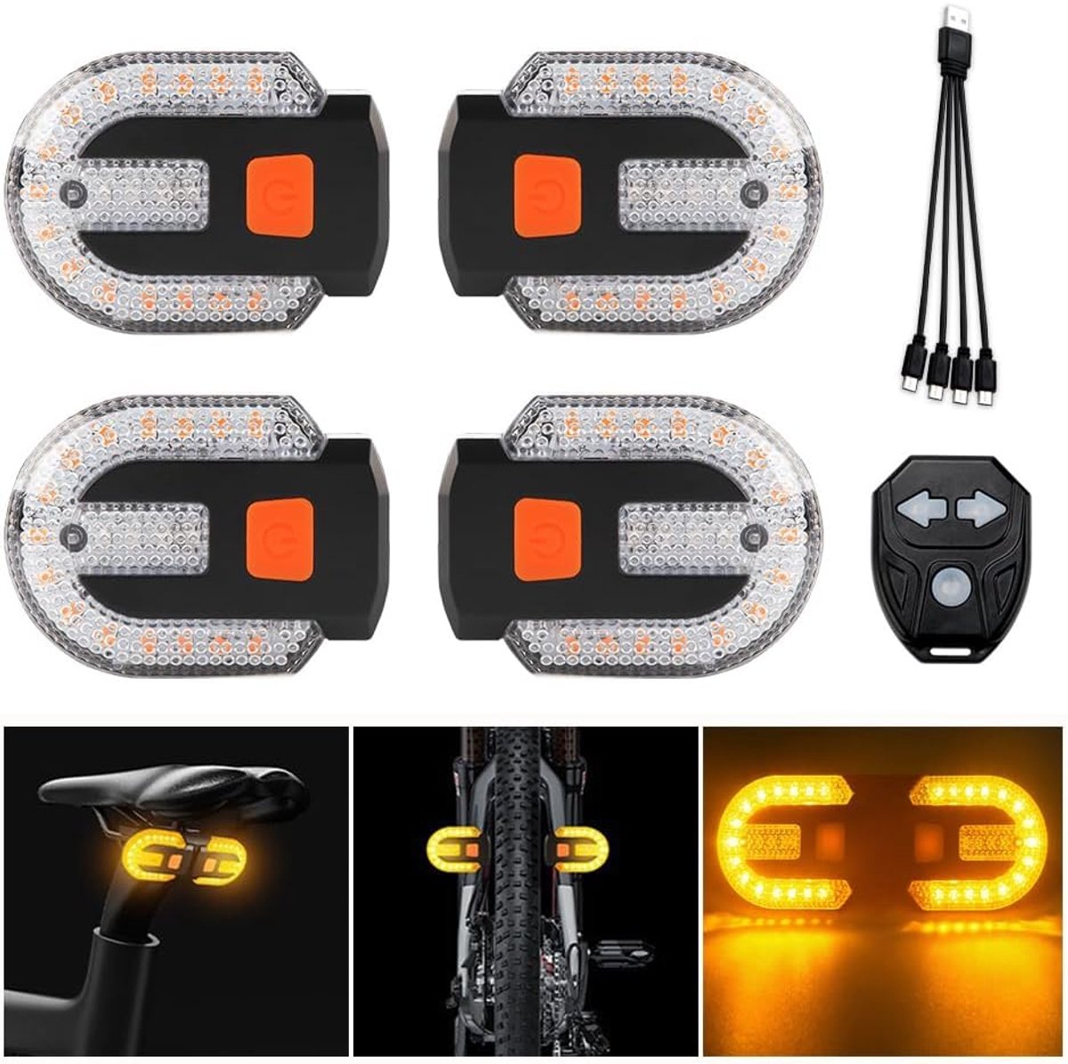 SnelShoppen - Fietsachterlicht met richtingaanwijzers en afstandsbediening, 5 lichtstanden, 38 heldere LED-lampen, rood/geel, veilig fietsen, ideaal v