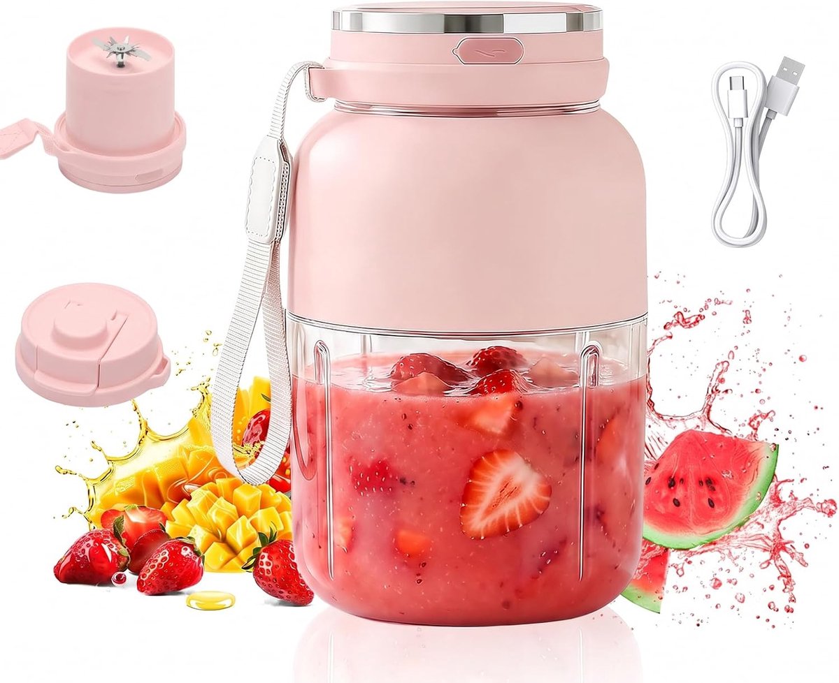 SnelShoppen - Draagbare Mixer 1300 ml - Smoothie Maker To Go - Blender Fles met Lekvrij Deksel - Draadloos & Oplaadbaar - Fitness, Kantoor en Reizen -