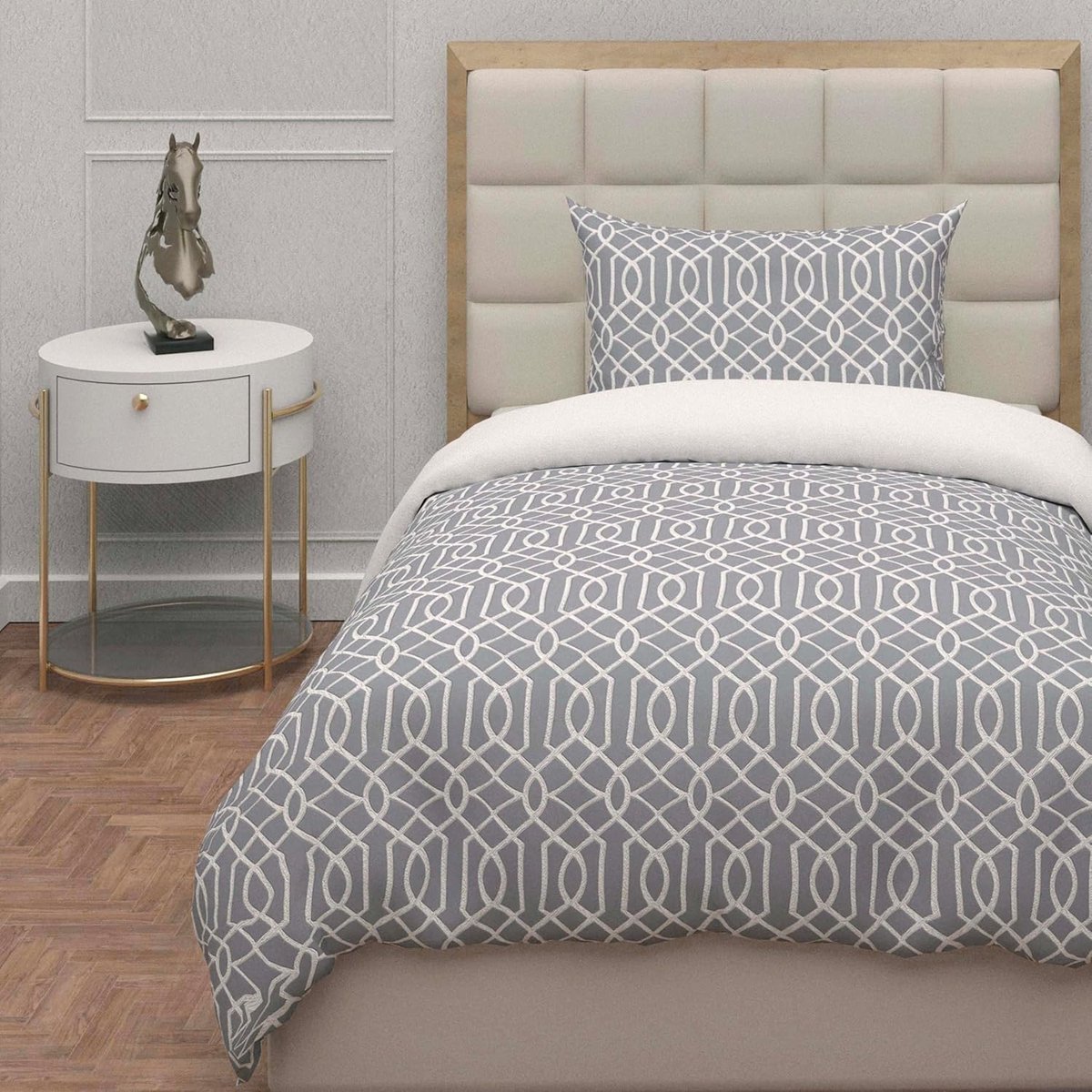 SnelShoppen - Beddegoedset 3D Microfiber 140 x 200 cm, Anya Grijs, Luxe Dekbedovertrek en Kussensloop, Ideaal voor Slaapkamer, Modern Design, Comforta