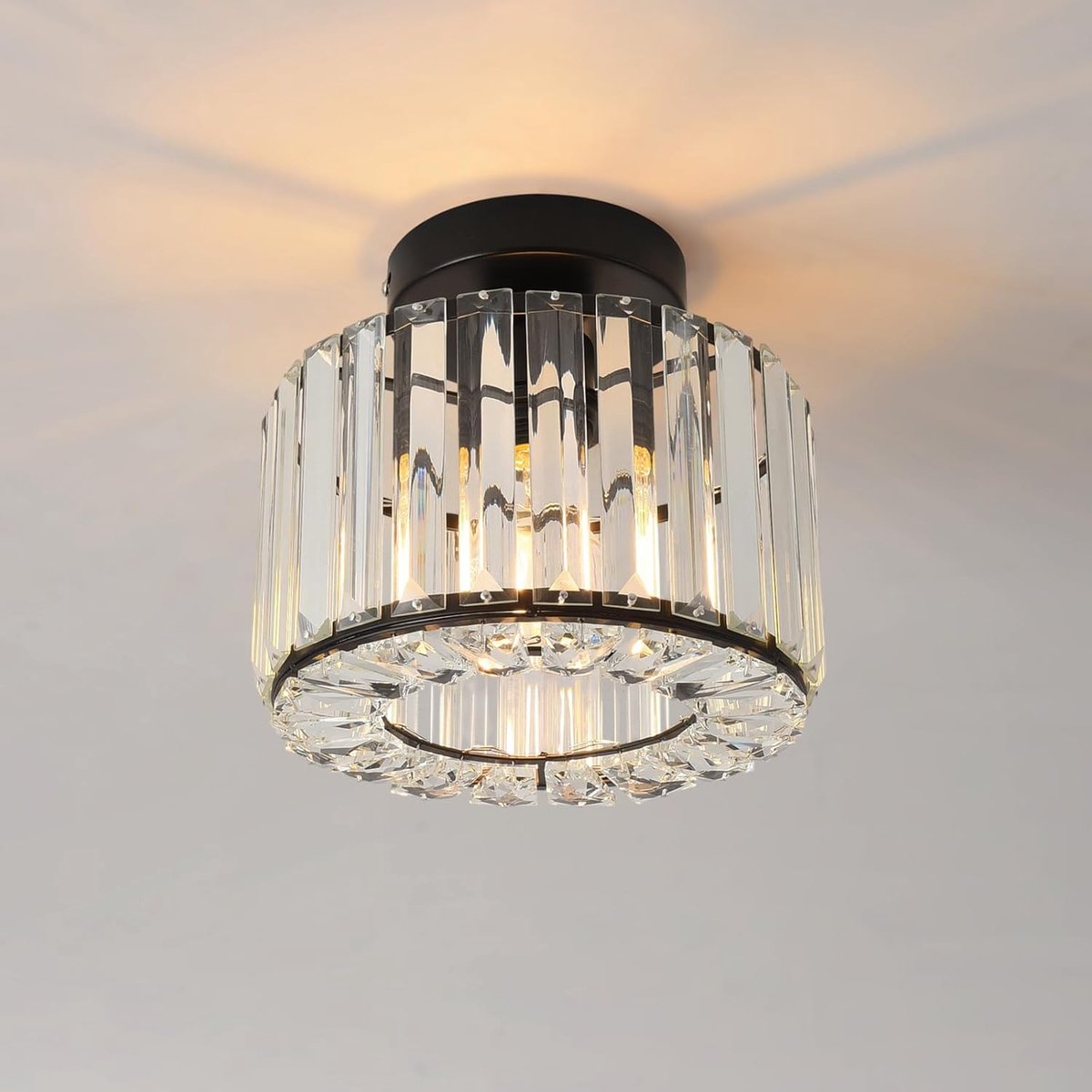 SnelShoppen - Modern Zwarte Kristallen Plafondlamp, Chandelier, Corridor Verlichting, Semi-Ingebouwde Verlichting, 21,5 cm, Voor Woonkamer, Hal, Slaap