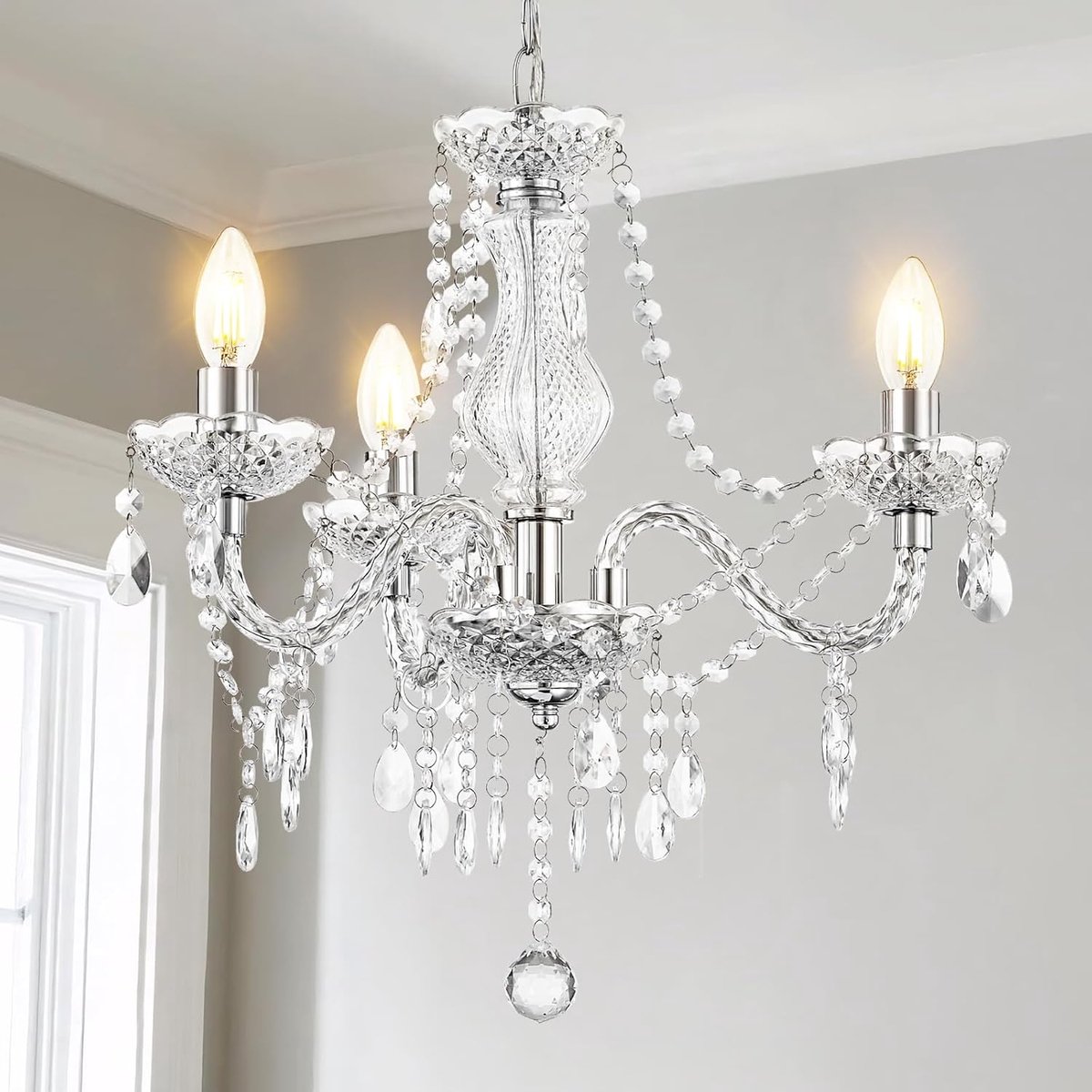 SnelShoppen - Mini Kristallen Hanglamp 3 Lichten - Verstelbare Acryl Chandelier voor Woonkamer, Eetkamer, Slaapkamer - Moderne Verlichting voor Feest,