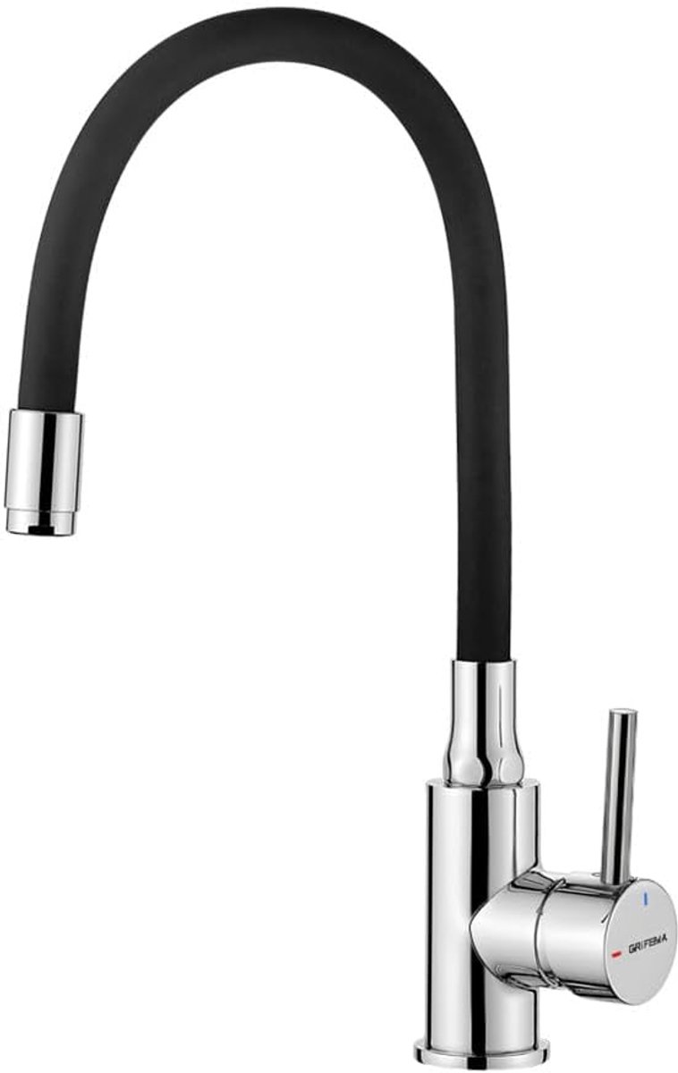 SnelShoppen - Keuken Mengkraan 360° Rotatable met Flexibele Siliconen Slang, Chroom, Zwart, Voor Keuken, Dubbele Spoelbak, Corrosiebestendig, Luxe Des