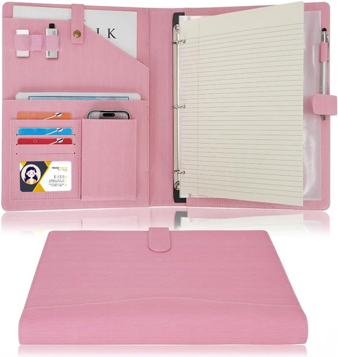 SnelShoppen - A4 PU Leren 3 Ring Houder Schrijf Portfolio Documententas met Afneembare Clipboard en Functionele Vak voor Organisatie Kantoor Reis Scho