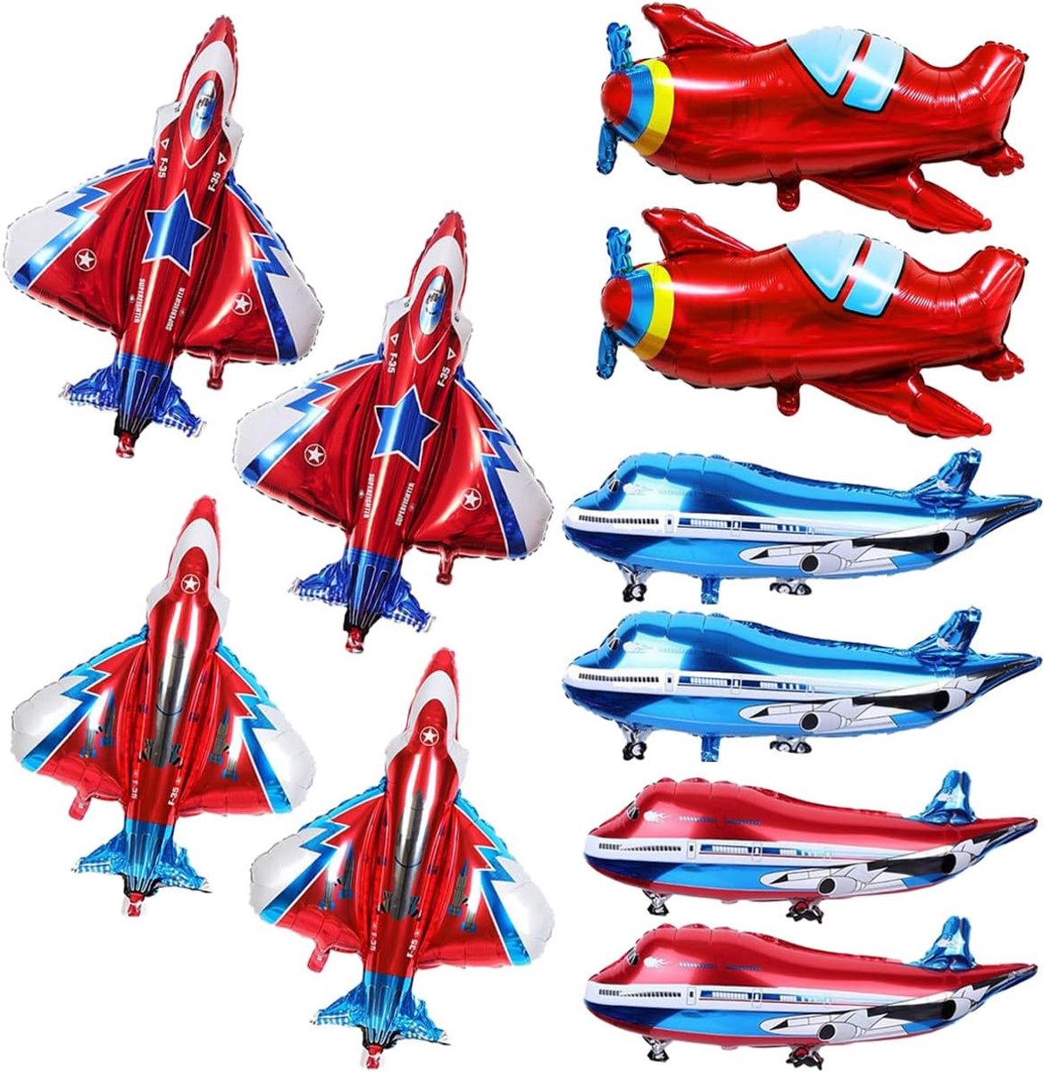 SnelShoppen - Pack van 10 Inflatable Airplane Decoraties, Kleurrijke Luchtvaart Ballonnen, Veilig Aluminium Folie, Kinderen, Verjaardagsfeest, Vliegtu