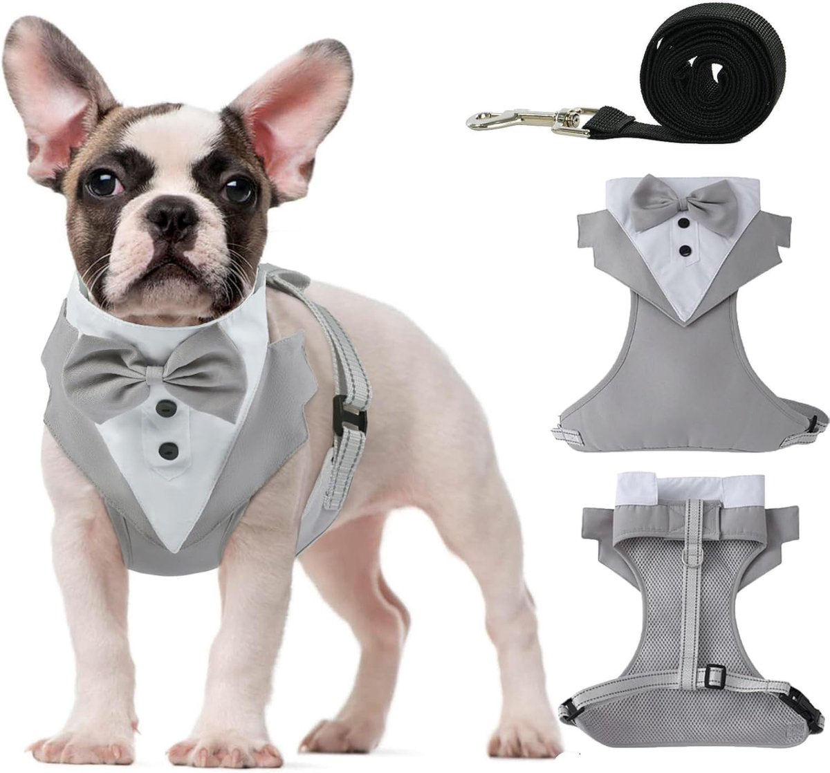 SnelShoppen - Tuxedo Hondentuig No Pull met Strikje voor Puppy - Ademend Mesh Harnas voor Kleine en Middelgrote Honden - Perfect voor Bruiloften en Fe