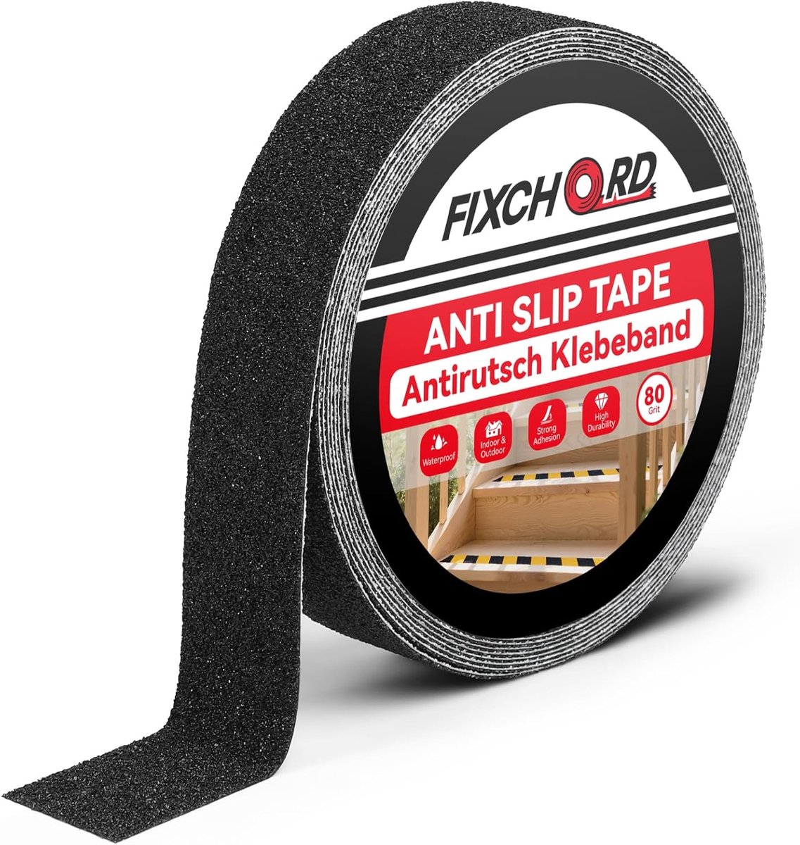 SnelShoppen - Anti-slip Tape voor Trappen, 5m x 25mm Zware Non-Slip Tape Binnen & Buiten, Waterproof, Hoge Grip, 80 Grain, Zwart, Voor Stappen & Oprit