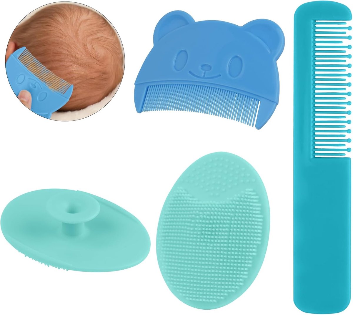 SnelShoppen - Baby Haar Borstel Set 3-delig, Antimelk Korst Kam, Zachte Nylon Borstels, BPA-vrij, Blauw, Perfect voor Pasgeborenen en Kinderen