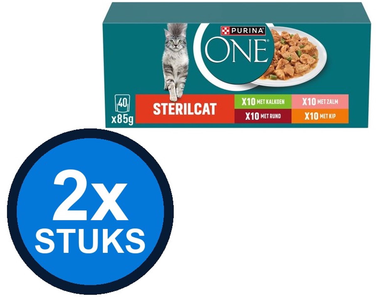 Purina One Purina One - sterilcat adult pouch kalkoen&zalm&rund&kip mp 40x85gr - Kattenvoer Natvoer - 3.4 kg