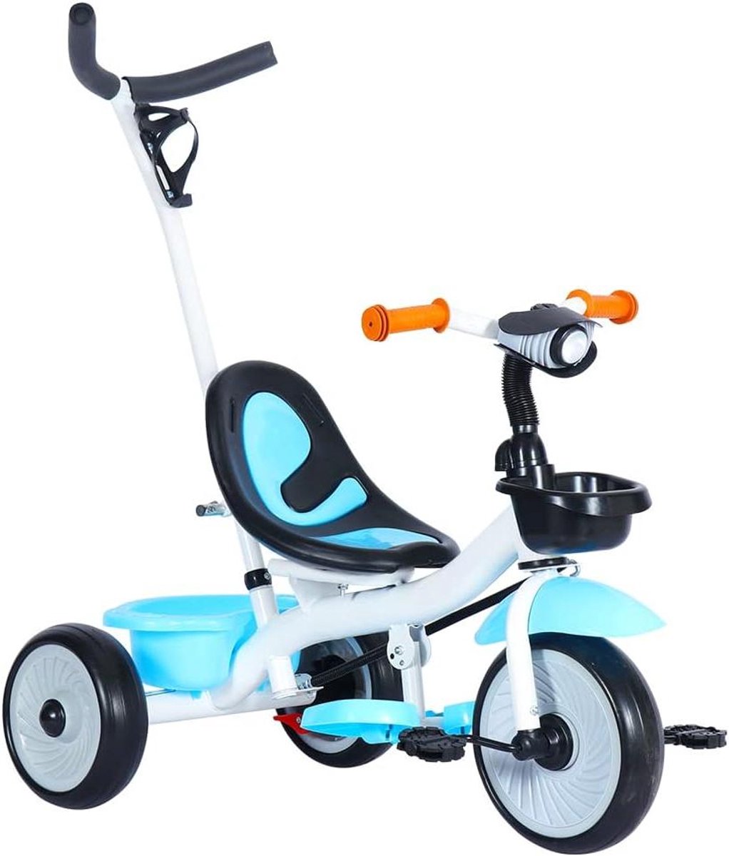 Kinderdriewieler - Loopfiets - Buiten Spelen - Afneembare Duwstang - 19 Maanden - 3 Jaar - Wit Blauw