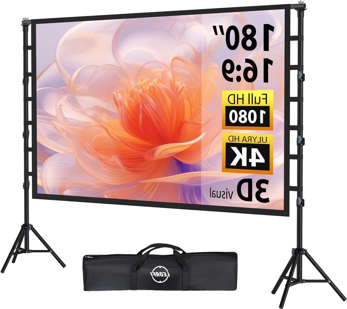 Projectorscherm met standaard - Filmscherm - Thuisbioscoop creëren - In hoogte verstelbaar - 180 inch diagonaal - Wit