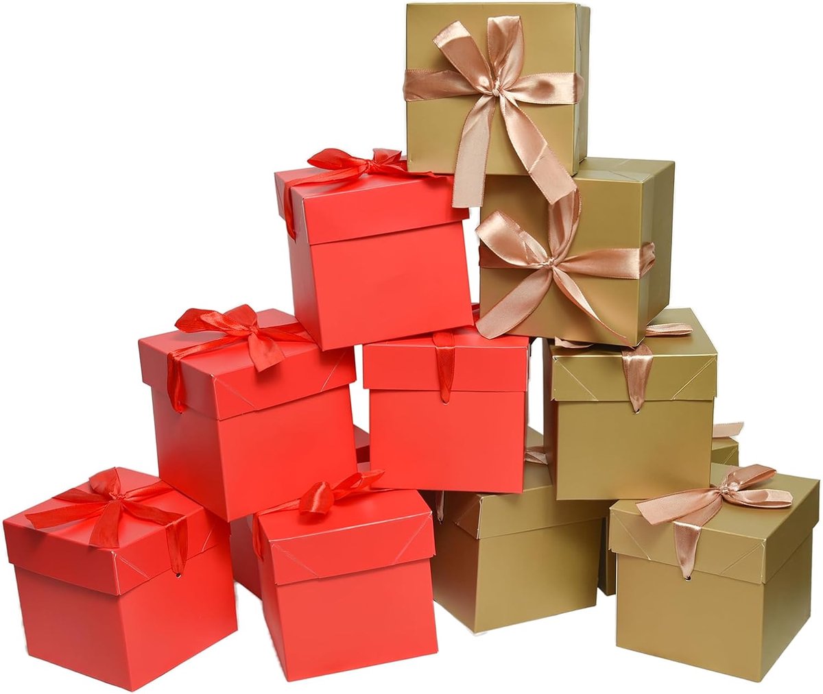 SnelShoppen - 12 Gouden en Rode Geschenkdozen met Deksels - Vierkante Dozen 10x10 cm - Perfect voor Bruiloften, Verjaardagen, Kerst, Valentijnsdag en