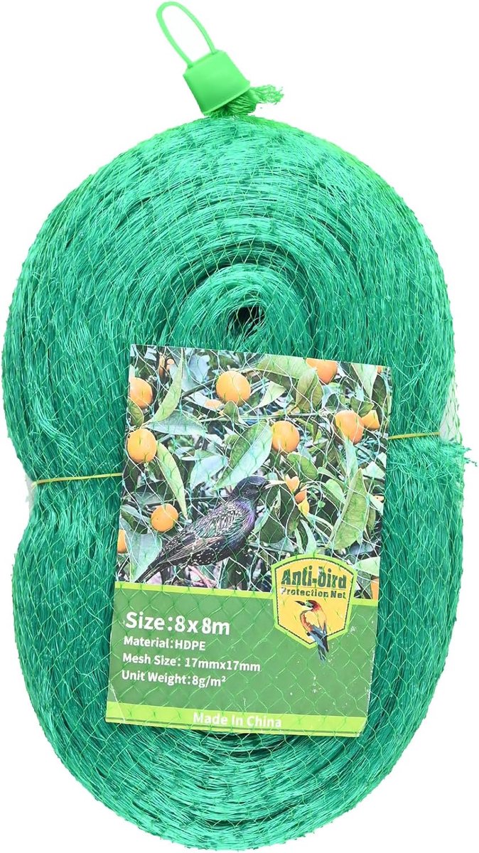 SnelShoppen - Vogelbeschermingsnet 8x8m, Duurzaam Tuinnet tegen Vogels, Plantenbeschermingsnet voor Bessen, Kersen, Fruitbomen, Hoogbed Afdeknet