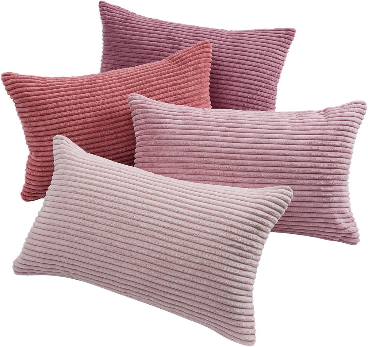 SnelShoppen - Set van 4 Fluffy Ribfluwelen Kussenhoezen 30x50 cm Roze - Decoratieve Kussens voor Bank, Slaapkamer, Woonkamer, Balkon - Kindvriendelijk